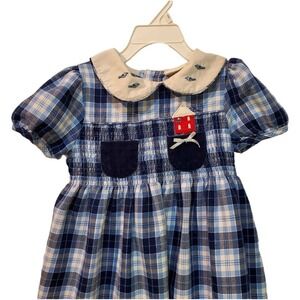 Baby Togs Flannel Bird House Dress Girls Size 4T Blue White‎ Plaid